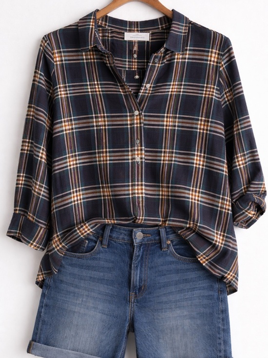 LOFT Tops - LOFT Softened Plaid Button Front Blouse Medium